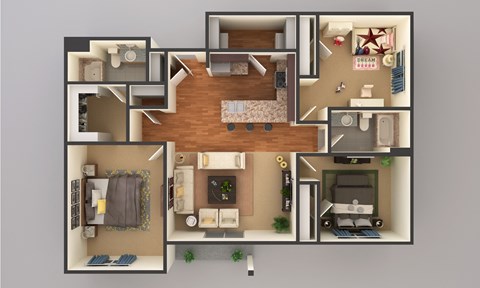 Floor plan for 3 beds, 2 baths, 1378 sqft